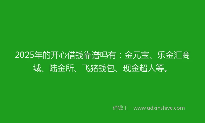 2025年的开心借钱靠谱吗有：金元宝、乐金汇商城、陆金所、飞猪钱包、现金超人等。