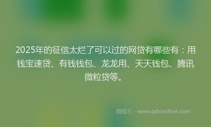 2025年的征信太烂了可以过的网贷有哪些有：用钱宝速贷、有钱钱包、龙龙用、天天钱包、腾讯微粒贷等。
