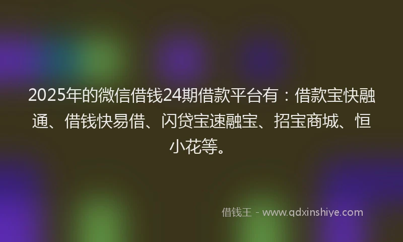 2025年的微信借钱24期借款平台有：借款宝快融通、借钱快易借、闪贷宝速融宝、招宝商城、恒小花等。