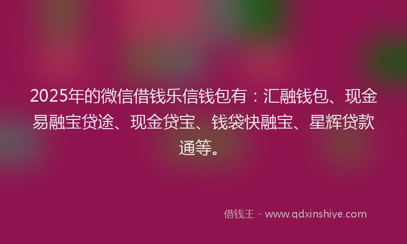 2025年的微信借钱乐信钱包有：汇融钱包、现金易融宝贷途、现金贷宝、钱袋快融宝、星辉贷款通等。