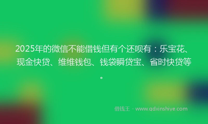 2025年的微信不能借钱但有个还呗有：乐宝花、现金快贷、维维钱包、钱袋瞬贷宝、省时快贷等。