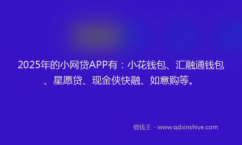 2025年的小网贷APP有：小花钱包、汇融通钱包、星愿贷、现金侠快融、如意购等。