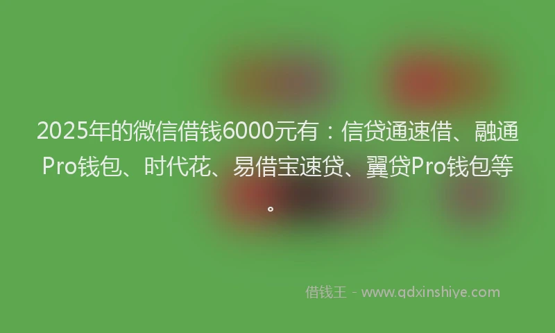 2025年的微信借钱6000元有：信贷通速借、融通Pro钱包、时代花、易借宝速贷、翼贷Pro钱包等。