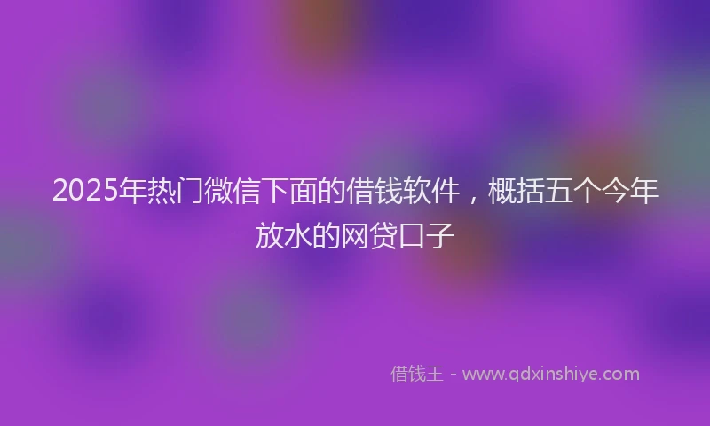 2025年热门微信下面的借钱软件，概括五个今年放水的网贷口子