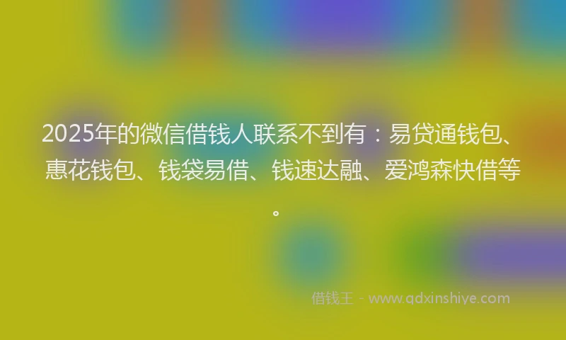2025年的微信借钱人联系不到有：易贷通钱包、惠花钱包、钱袋易借、钱速达融、爱鸿森快借等。