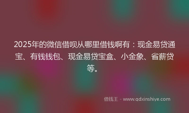 2025年的微信借呗从哪里借钱啊有：现金易贷通宝、有钱钱包、现金易贷宝盒、小金象、省薪贷等。