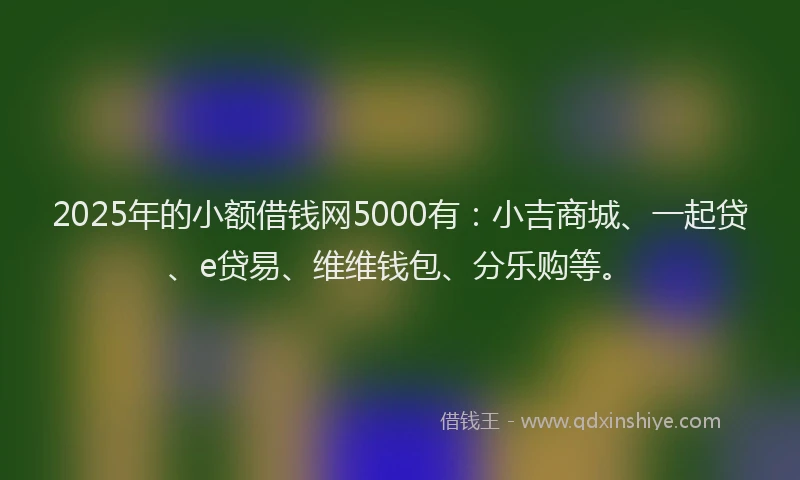 2025年的小额借钱网5000有：小吉商城、一起贷、e贷易、维维钱包、分乐购等。