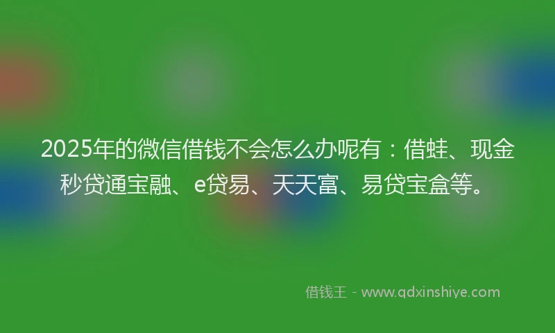 2025年的微信借钱不会怎么办呢有：借蛙、现金秒贷通宝融、e贷易、天天富、易贷宝盒等。