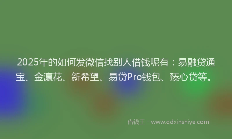 2025年的如何发微信找别人借钱呢有：易融贷通宝、金瀛花、新希望、易贷Pro钱包、臻心贷等。