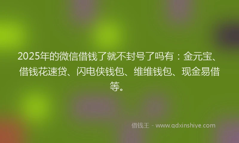 2025年的微信借钱了就不封号了吗有：金元宝、借钱花速贷、闪电侠钱包、维维钱包、现金易借等。