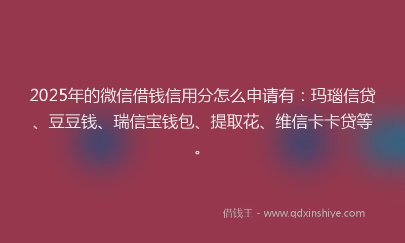 2025年的微信借钱信用分怎么申请有：玛瑙信贷、豆豆钱、瑞信宝钱包、提取花、维信卡卡贷等。
