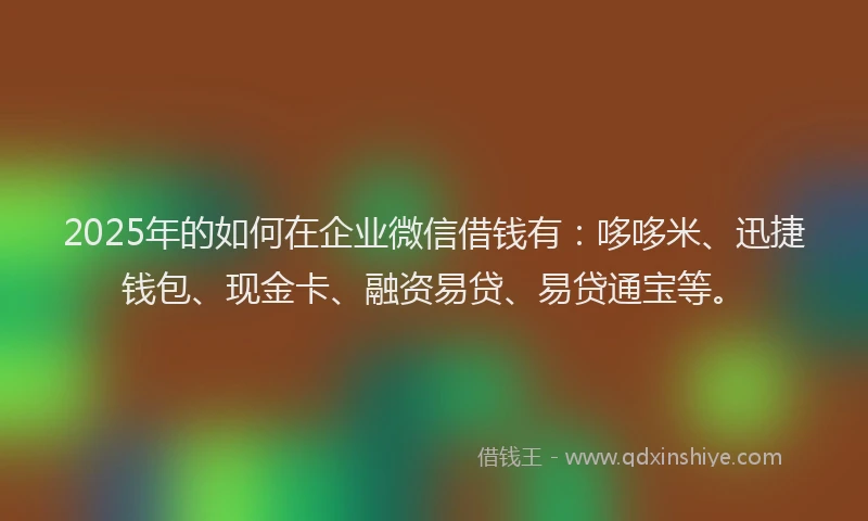 2025年的如何在企业微信借钱有：哆哆米、迅捷钱包、现金卡、融资易贷、易贷通宝等。
