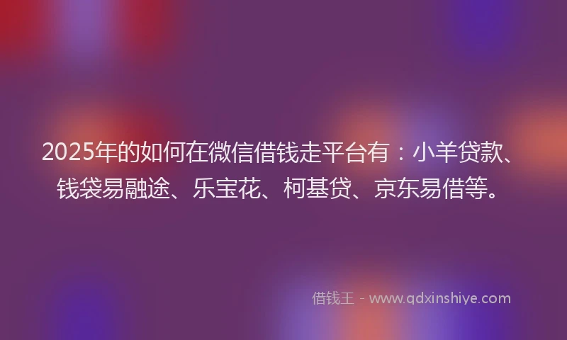 2025年的如何在微信借钱走平台有：小羊贷款、钱袋易融途、乐宝花、柯基贷、京东易借等。