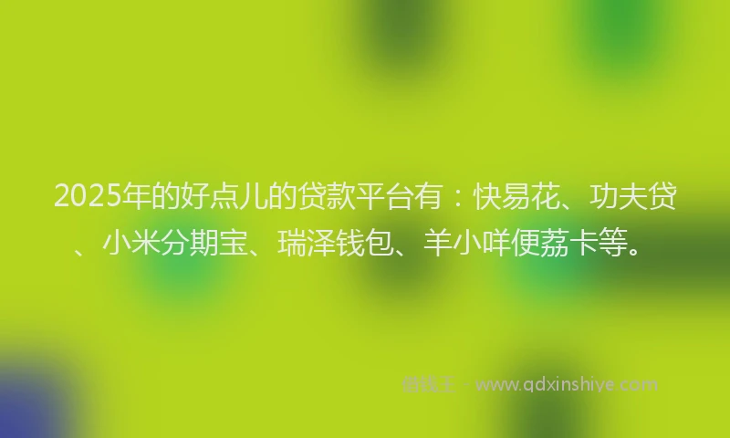 2025年的好点儿的贷款平台有：快易花、功夫贷、小米分期宝、瑞泽钱包、羊小咩便荔卡等。