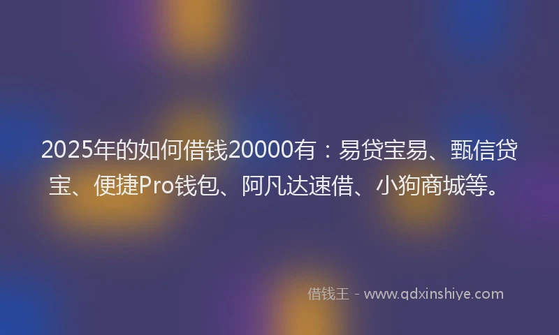 2025年的如何借钱20000有：易贷宝易、甄信贷宝、便捷Pro钱包、阿凡达速借、小狗商城等。