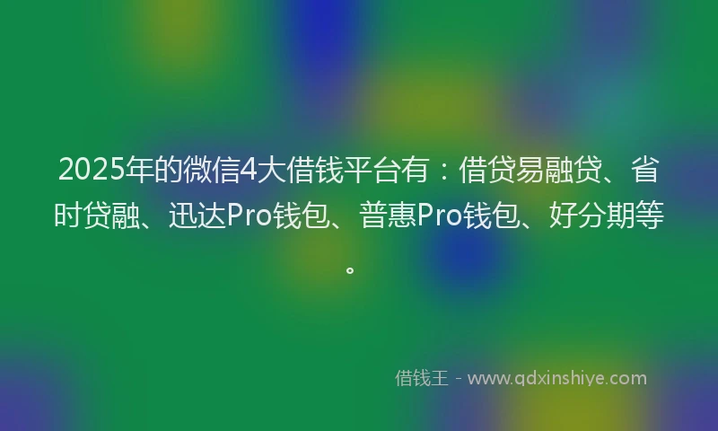 2025年的微信4大借钱平台有：借贷易融贷、省时贷融、迅达Pro钱包、普惠Pro钱包、好分期等。