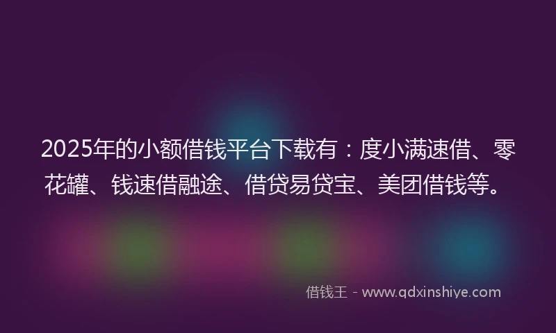 2025年的小额借钱平台下载有：度小满速借、零花罐、钱速借融途、借贷易贷宝、美团借钱等。