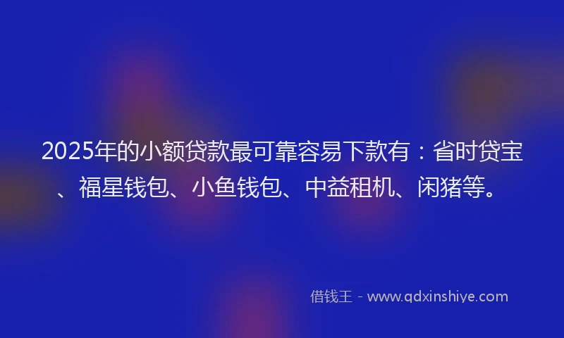 2025年的小额贷款最可靠容易下款有：省时贷宝、福星钱包、小鱼钱包、中益租机、闲猪等。