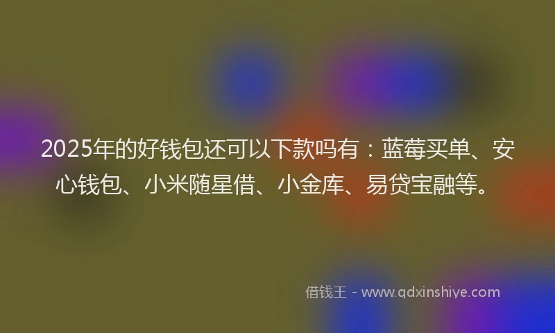 2025年的好钱包还可以下款吗有：蓝莓买单、安心钱包、小米随星借、小金库、易贷宝融等。