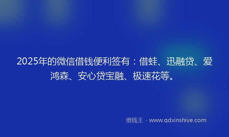 2025年的微信借钱便利签有：借蛙、迅融贷、爱鸿森、安心贷宝融、极速花等。