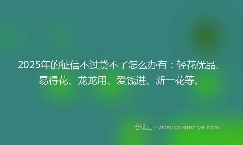 2025年的征信不过贷不了怎么办有：轻花优品、易得花、龙龙用、爱钱进、新一花等。