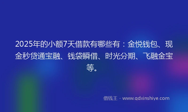 2025年的小额7天借款有哪些有：金悦钱包、现金秒贷通宝融、钱袋瞬借、时光分期、飞融金宝等。