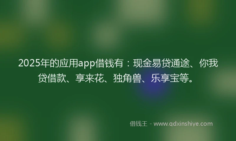 2025年的应用app借钱有：现金易贷通途、你我贷借款、享来花、独角兽、乐享宝等。