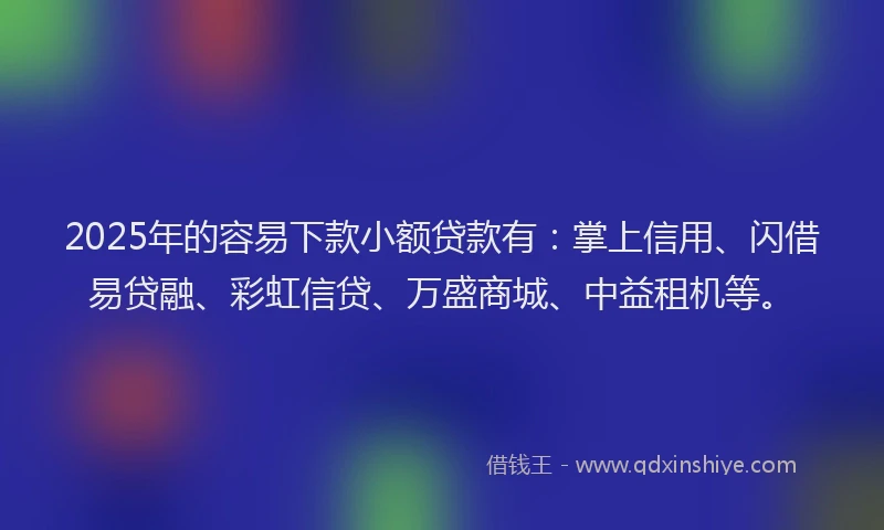 2025年的容易下款小额贷款有：掌上信用、闪借易贷融、彩虹信贷、万盛商城、中益租机等。