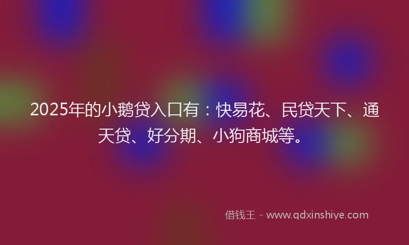 2025年的小鹅贷入口有：快易花、民贷天下、通天贷、好分期、小狗商城等。