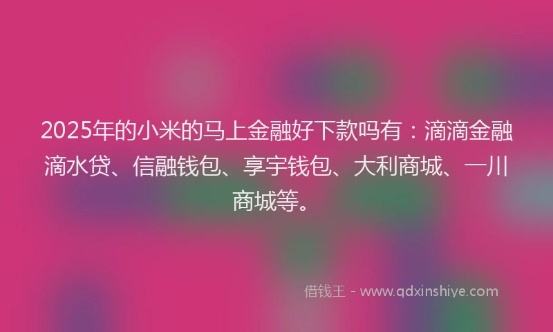 2025年的小米的马上金融好下款吗有：滴滴金融滴水贷、信融钱包、享宇钱包、大利商城、一川商城等。