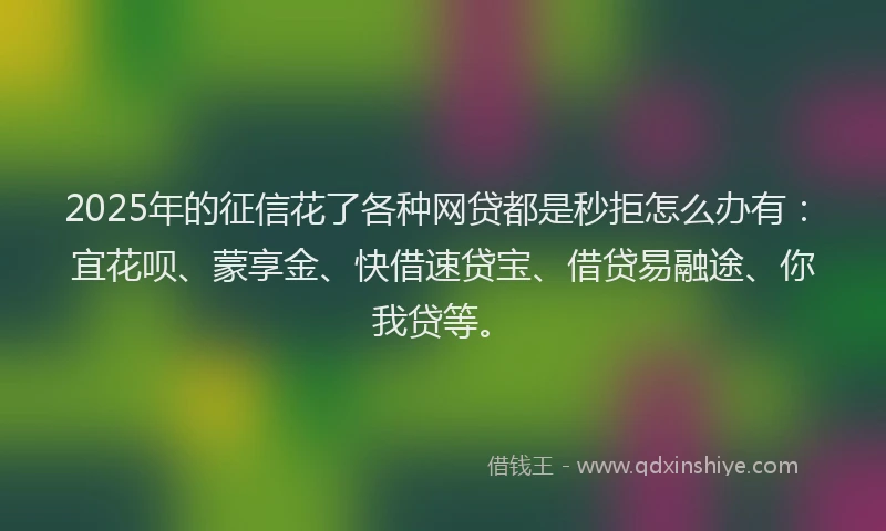 2025年的征信花了各种网贷都是秒拒怎么办有：宜花呗、蒙享金、快借速贷宝、借贷易融途、你我贷等。