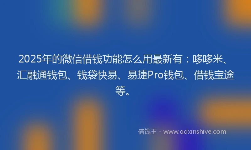 2025年的微信借钱功能怎么用最新有：哆哆米、汇融通钱包、钱袋快易、易捷Pro钱包、借钱宝途等。