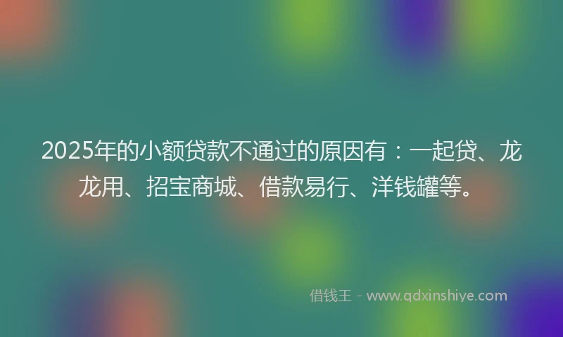 2025年的小额贷款不通过的原因有：一起贷、龙龙用、招宝商城、借款易行、洋钱罐等。