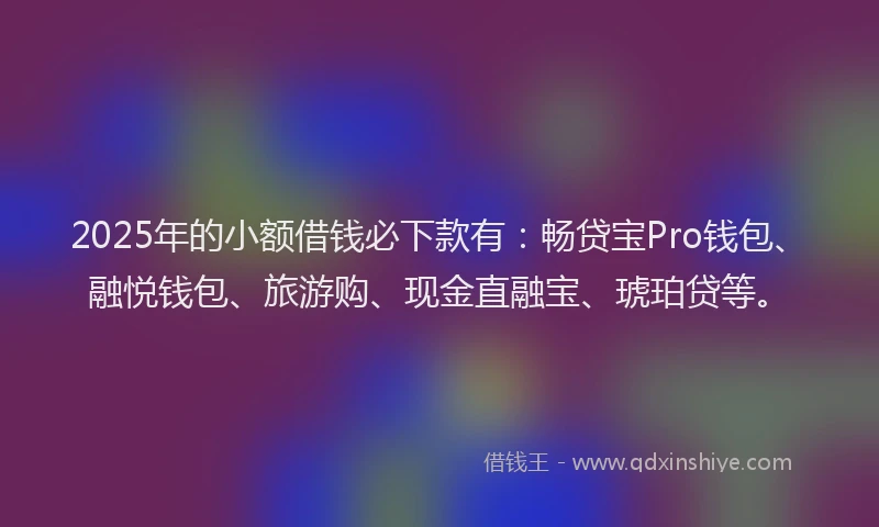 2025年的小额借钱必下款有：畅贷宝Pro钱包、融悦钱包、旅游购、现金直融宝、琥珀贷等。