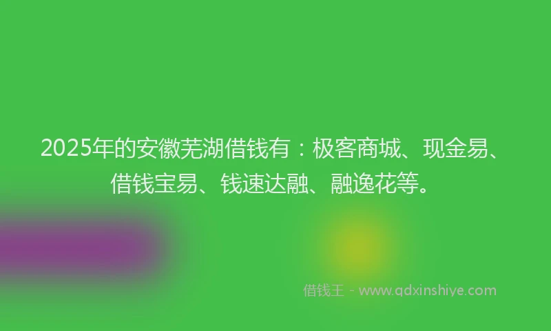 2025年的安徽芜湖借钱有：极客商城、现金易、借钱宝易、钱速达融、融逸花等。
