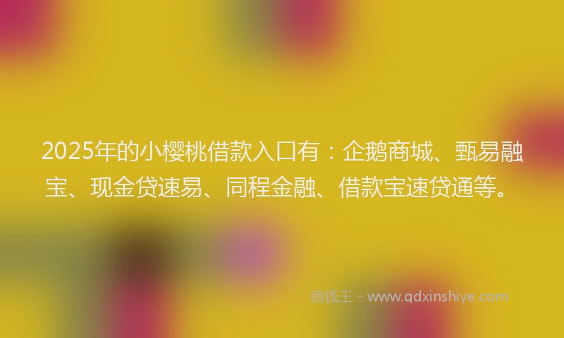 2025年的小樱桃借款入口有：企鹅商城、甄易融宝、现金贷速易、同程金融、借款宝速贷通等。