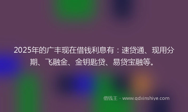 2025年的广丰现在借钱利息有：速贷通、现用分期、飞融金、金钥匙贷、易贷宝融等。
