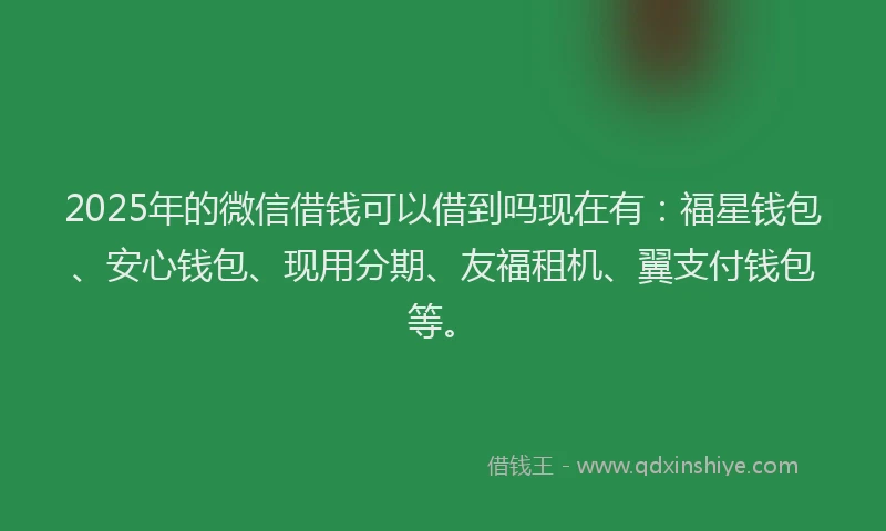 2025年的微信借钱可以借到吗现在有：福星钱包、安心钱包、现用分期、友福租机、翼支付钱包等。