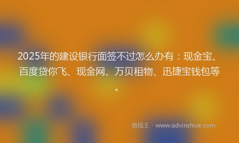2025年的建设银行面签不过怎么办有：现金宝、百度贷你飞、现金网、万贝租物、迅捷宝钱包等。