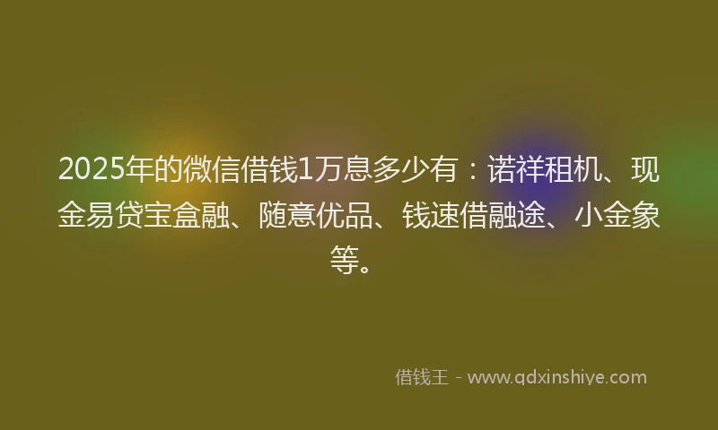 2025年的微信借钱1万息多少有：诺祥租机、现金易贷宝盒融、随意优品、钱速借融途、小金象等。
