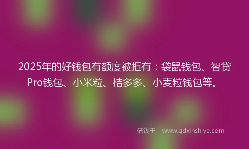 2025年的好钱包有额度被拒有：袋鼠钱包、智贷Pro钱包、小米粒、桔多多、小麦粒钱包等。