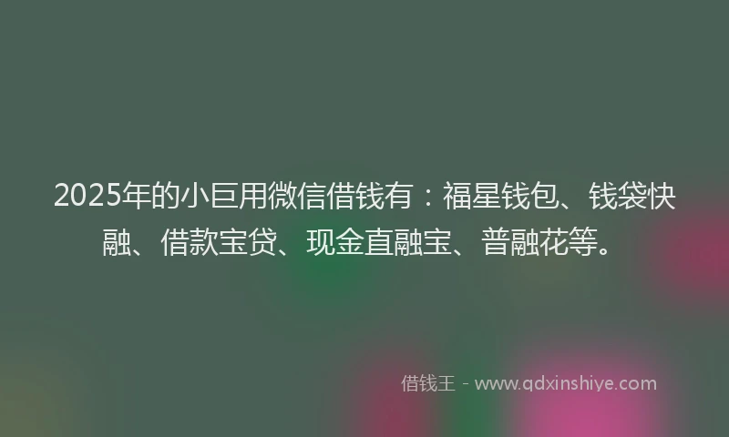 2025年的小巨用微信借钱有：福星钱包、钱袋快融、借款宝贷、现金直融宝、普融花等。