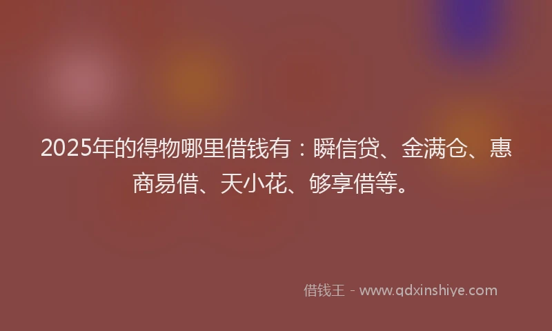 2025年的得物哪里借钱有：瞬信贷、金满仓、惠商易借、天小花、够享借等。
