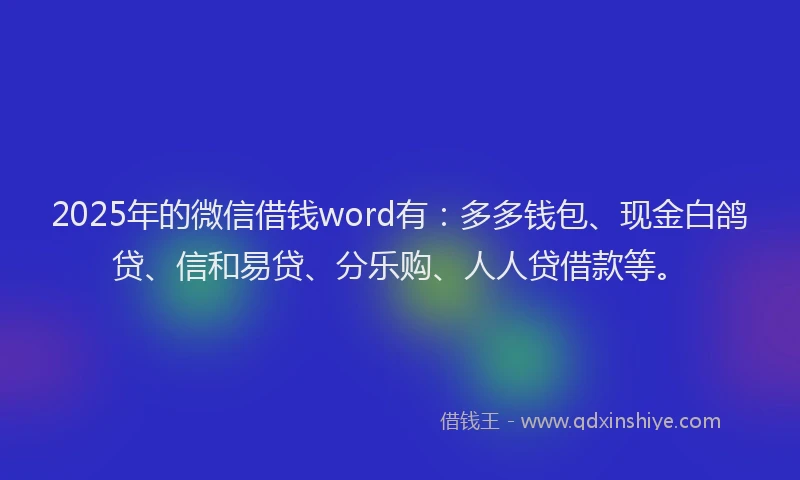 2025年的微信借钱word有：多多钱包、现金白鸽贷、信和易贷、分乐购、人人贷借款等。