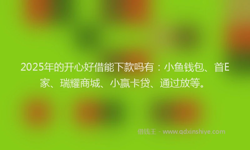 2025年的开心好借能下款吗有：小鱼钱包、首E家、瑞耀商城、小赢卡贷、通过放等。