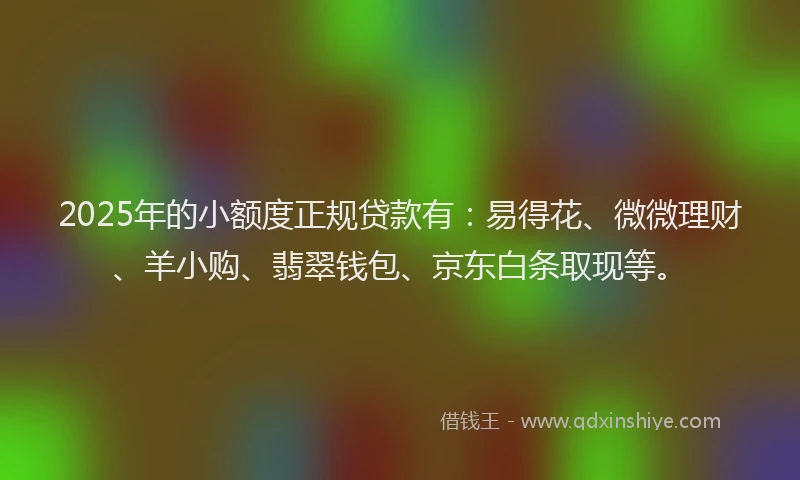 2025年的小额度正规贷款有：易得花、微微理财、羊小购、翡翠钱包、京东白条取现等。