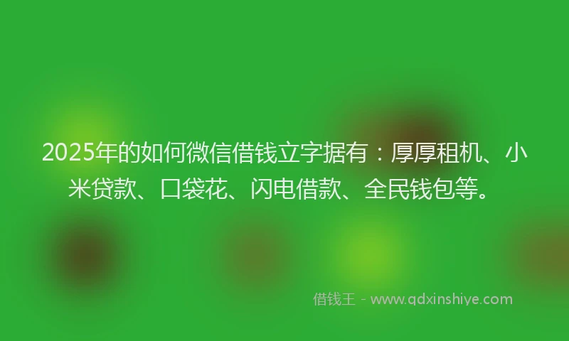 2025年的如何微信借钱立字据有：厚厚租机、小米贷款、口袋花、闪电借款、全民钱包等。