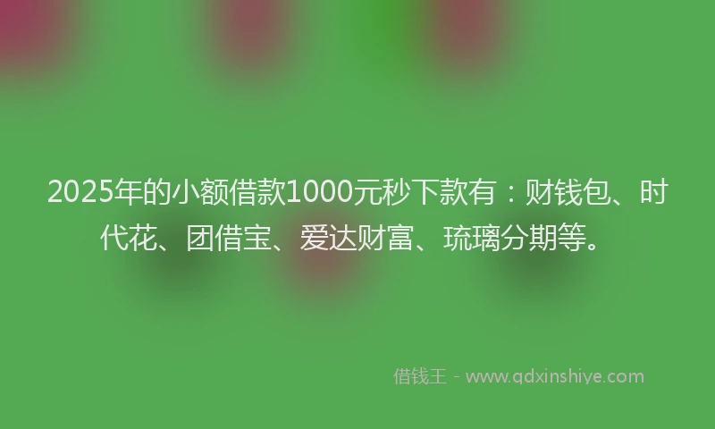 2025年的小额借款1000元秒下款有：财钱包、时代花、团借宝、爱达财富、琉璃分期等。