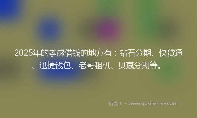 2025年的孝感借钱的地方有：钻石分期、快贷通、迅捷钱包、老哥租机、贝赢分期等。