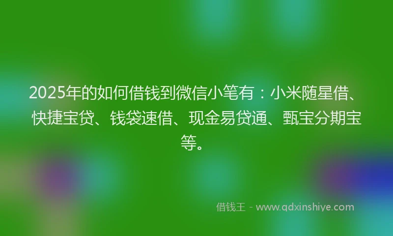 2025年的如何借钱到微信小笔有：小米随星借、快捷宝贷、钱袋速借、现金易贷通、甄宝分期宝等。